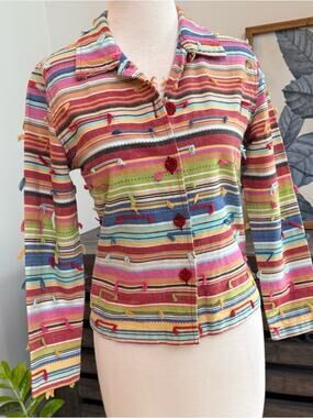 Lifestyle Petite Boho Fringe Stripe Jacket Petite Small EUC
